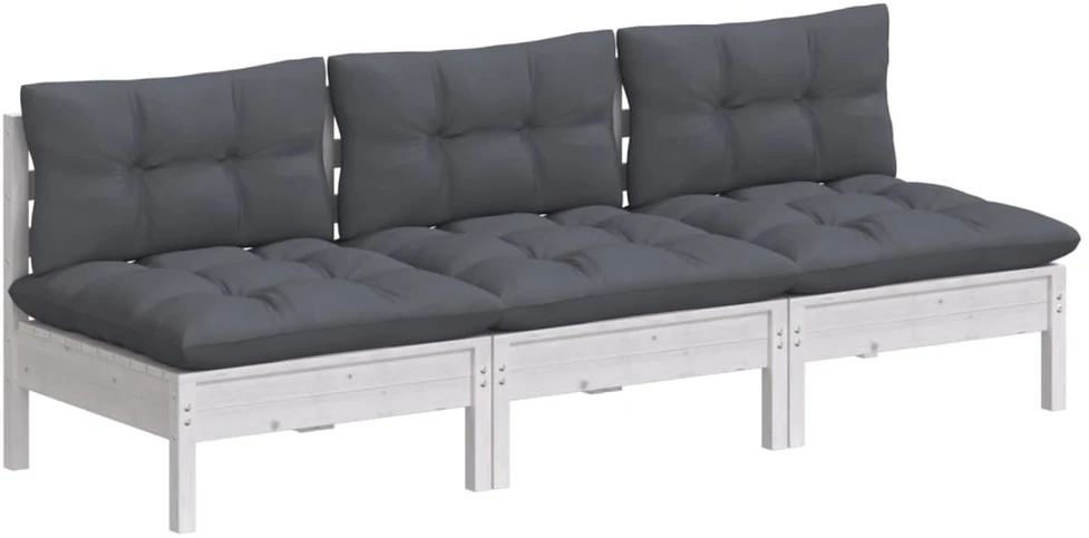Trivietė sodo sofa su antracito pagalvėlėmis, pušies masyvas