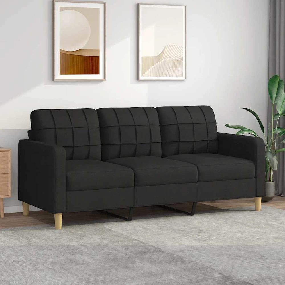 Fotelis Trivietė sofa, juodos spalvos, 180cm, audinys