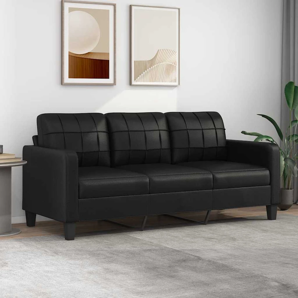Fotelis Trivietė sofa, juodos spalvos, 180cm, dirbtinė oda