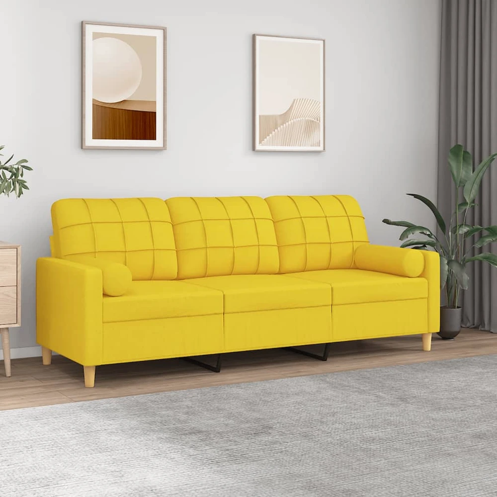 Fotelis Trivietė sofa su pagalvėlėmis, šviesiai geltona, 180cm, audinys