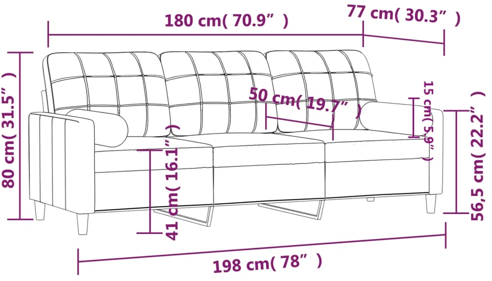 Fotelis Trivietė sofa su pagalvėlėmis, šviesiai geltona, 180cm, audinys