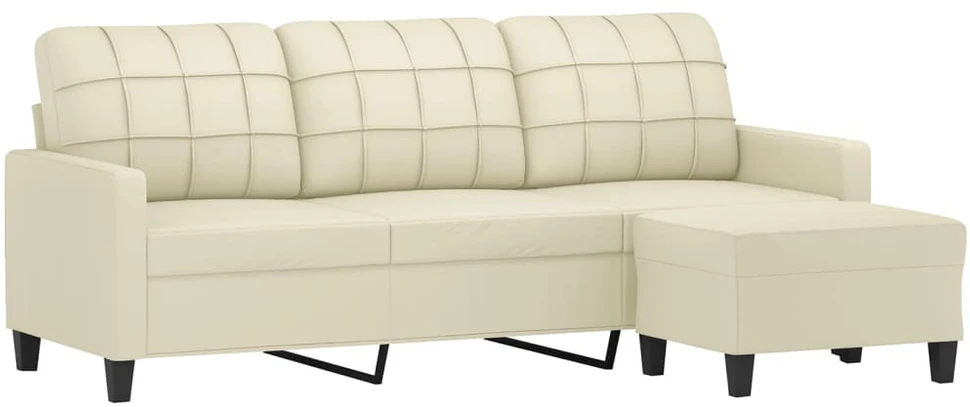 Fotelis Trivietė sofa su pakoja, kreminės spalvos, 180cm, dirbtinė oda