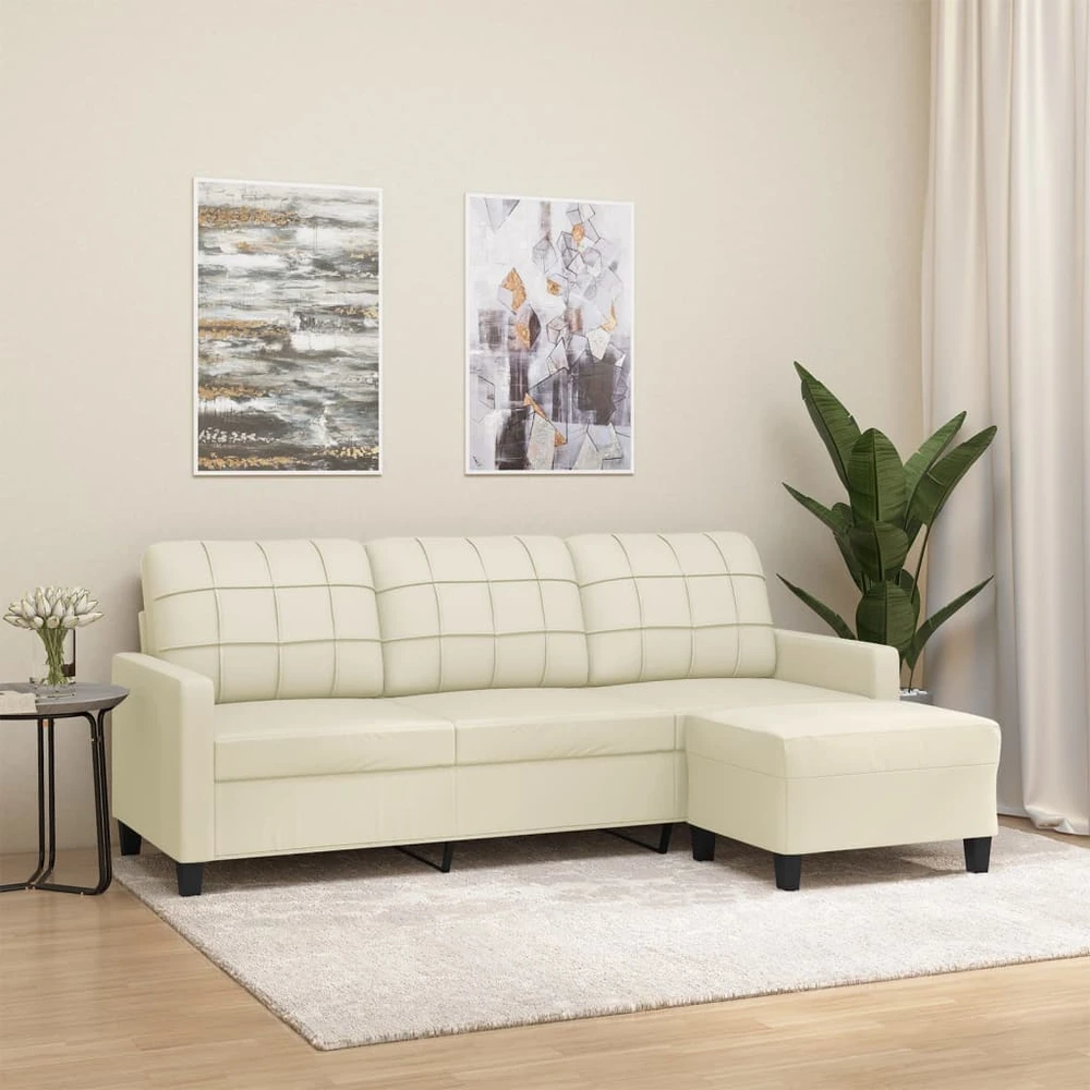 Fotelis Trivietė sofa su pakoja, kreminės spalvos, 180cm, dirbtinė oda