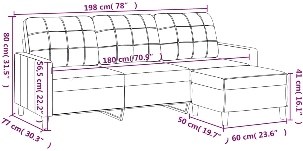 Fotelis Trivietė sofa su pakoja, rudos spalvos, 180cm, audinys