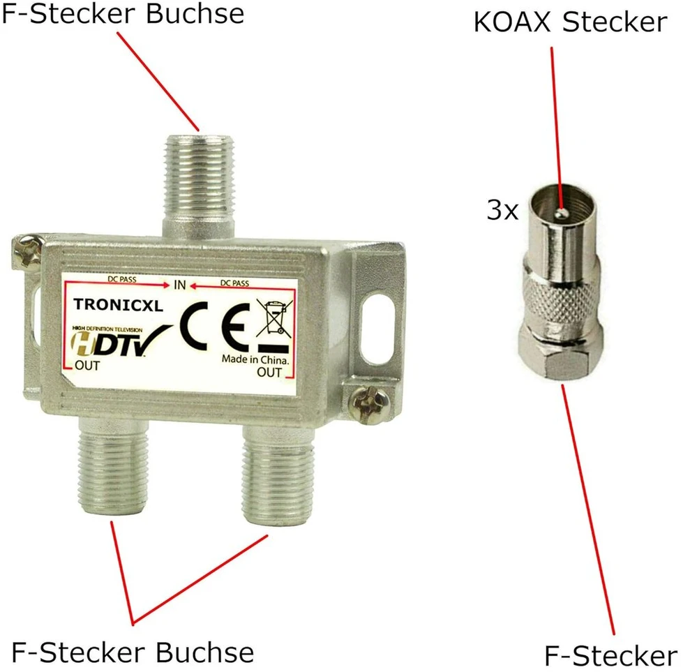 Tronicxl 2 krypčių bk skirstytuvas tv kabelio adapteris antenos skirstytuvas kabelinė tv dvbc, pvz., skirtas unitymedia vodafone netcologne netaachen netkassel telecolumbus primacom ewe skirstytuvas unicable
