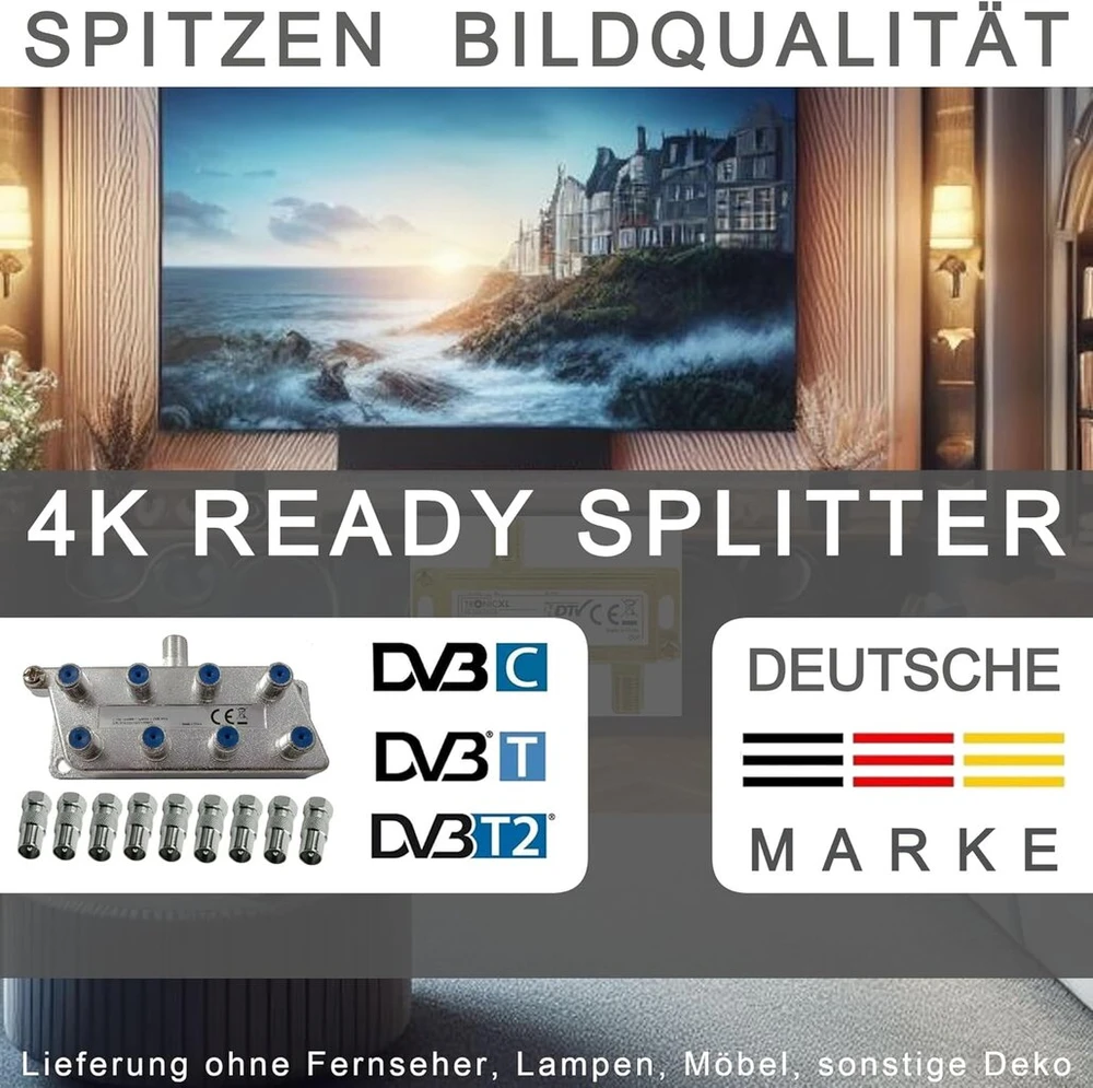 Tronicxl 8 krypčių sat skirstytuvas bk palydovinis skirstytuvas 8 abonentams tv kabelio adapteris antenos skirstytuvas kabelinė tv dvbc, skirtas catv vodafone unitymedia unicable aerial sky hd suitable 4k 3d
