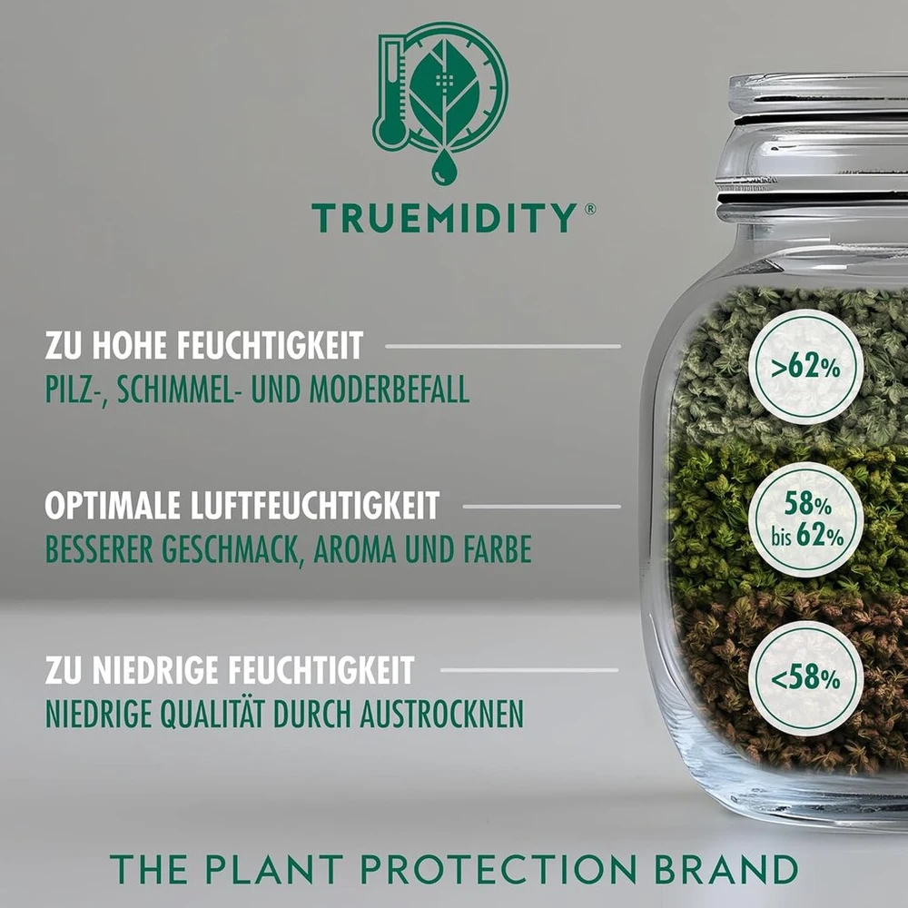 Sausintuvas Trumidity® drėgmės reguliatorius 62% | 2 krypčių drėkintuvas žolelėms | 8 x 4g pakuotės | Reguliuojamas 3-4 mėnesius | Sukurta Vokietijoje