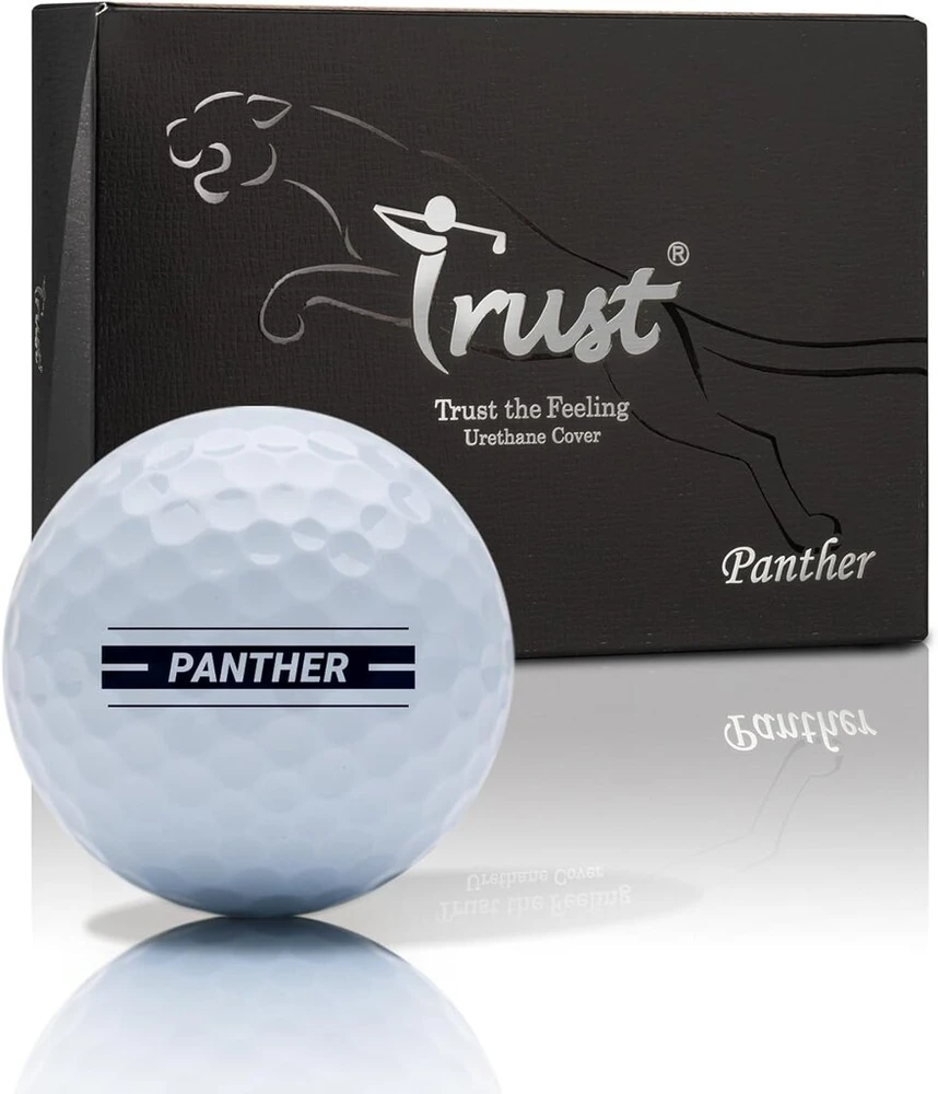 Trust Panther golfo kamuoliukai - uretano minkštas smūgio pojūtis, tiesus skrydis, gera sustabdymo kontrolė, didelė Max šerdis ilgiems skrydžiams, optimalus pločio ir sukimo kontrolės derinys, 12/48 kamuoliukų, balti/geltoni/oranžiniai