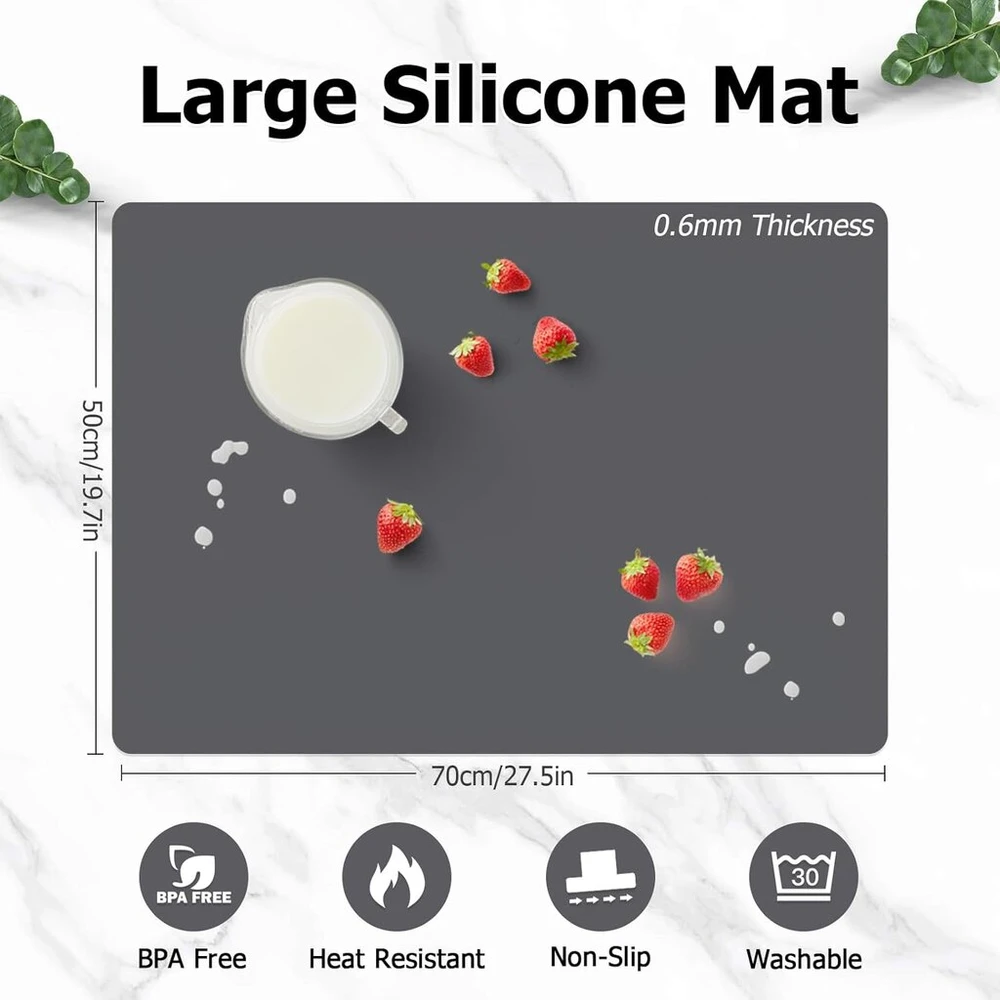 Tskdkit silikoninis kilimėlis didelis 70 x 50 cm, rankdarbių kilimėlis epoksidinei dervai, neslystantis stalo kilimėlis, karščiui atsparus rankdarbių kilimėlis, nelipnus piešimo kilimėlis, silikoninis paklotas stalviršio apsaugai, padėkliukas