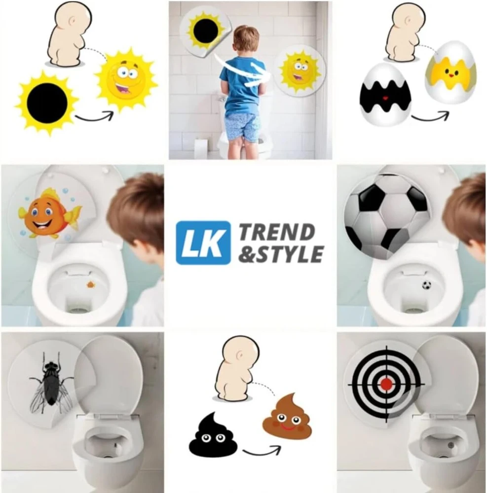 Tualeto lipdukų rinkiniai su 5 skirtingais dizainais, juokingi tualeto taikinio ir motyvų lipdukai, lipni tualeto dekoracija (5 x Bullseye)