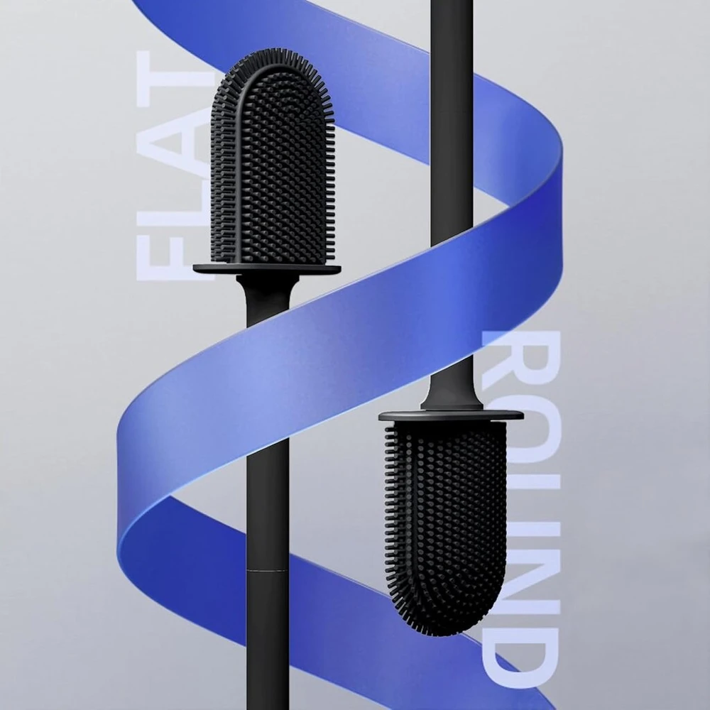 Tualeto šepetys juodas silikoninis, montuojamas ant sienos be gręžimo, tualeto šepetys su greitai džiūstančiu laikikliu, pakabinamas sieninis silikoninis tualeto šepetys