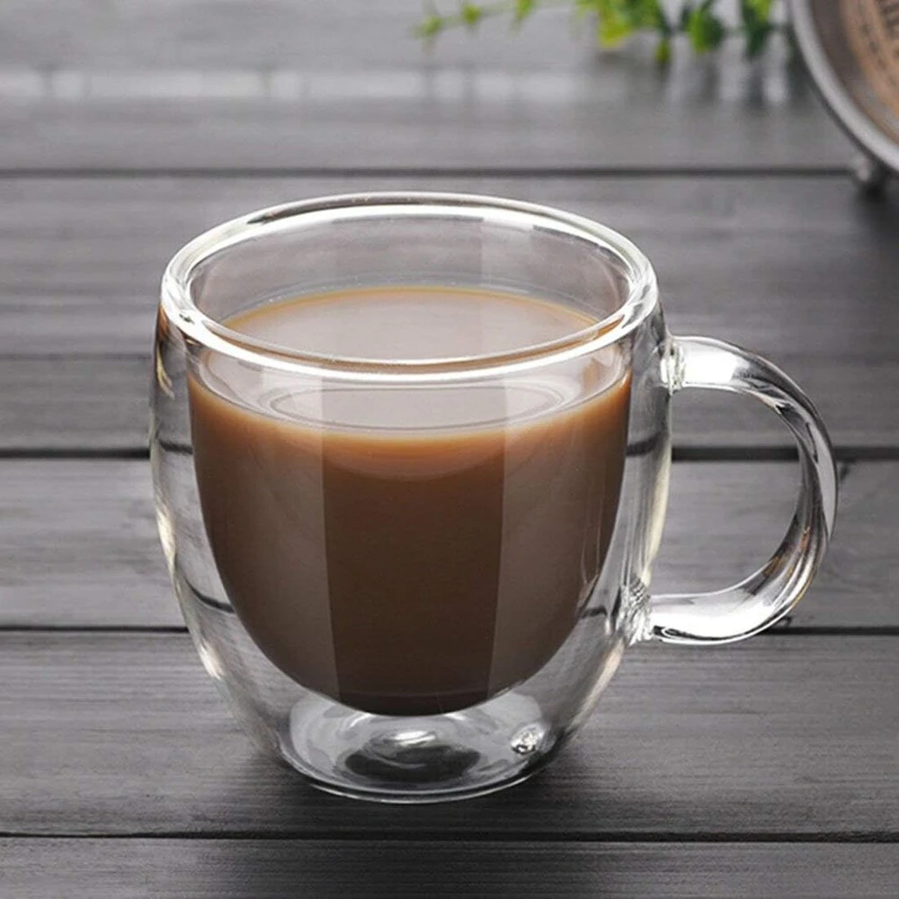 Tuihja dvigubų sienelių kavos puodelių rinkinys su rankenėle, dvigubo stiklo puodeliai espresui, latte, cappuccino (150 ml), 4 vnt.