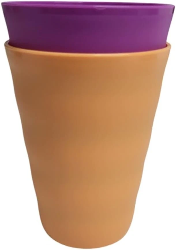 Tupperware gertuvių rinkinys, 2 vnt., plastikiniai stikliniai puodeliai berniukui Wave, 330 ml, oranžinis + violetinis gėrimo puodelis, 330 ml