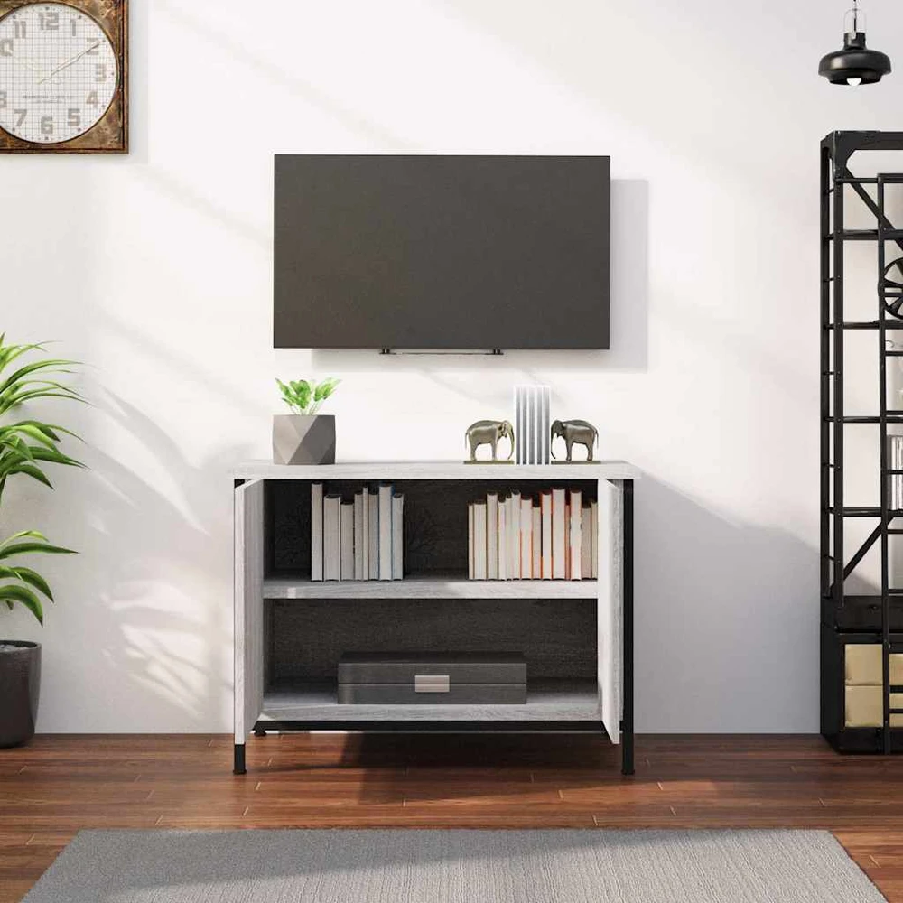 TV staliukas TV spintelė su durelėmis, pilka ąžuolo, 60x35x45cm, mediena