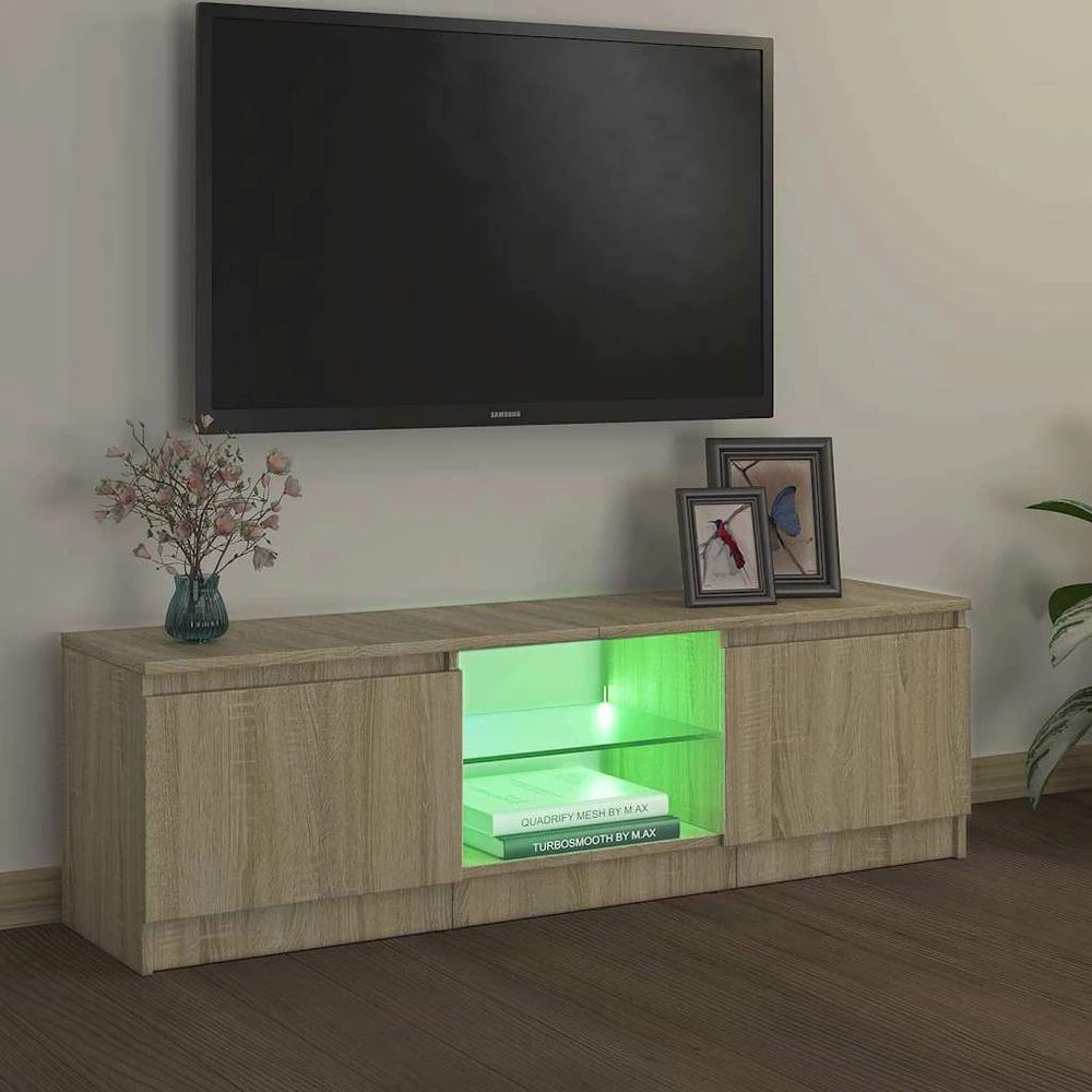 TV staliukas TV spintelė su LED apšvietimu, ąžuolo spalvos, 120x30x36cm