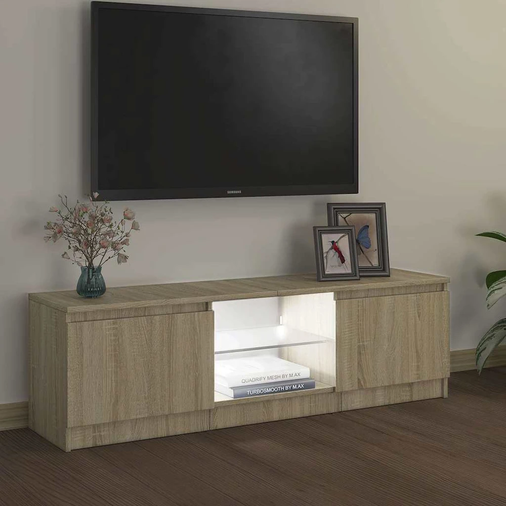 TV staliukas TV spintelė su LED apšvietimu, ąžuolo spalvos, 120x30x36cm