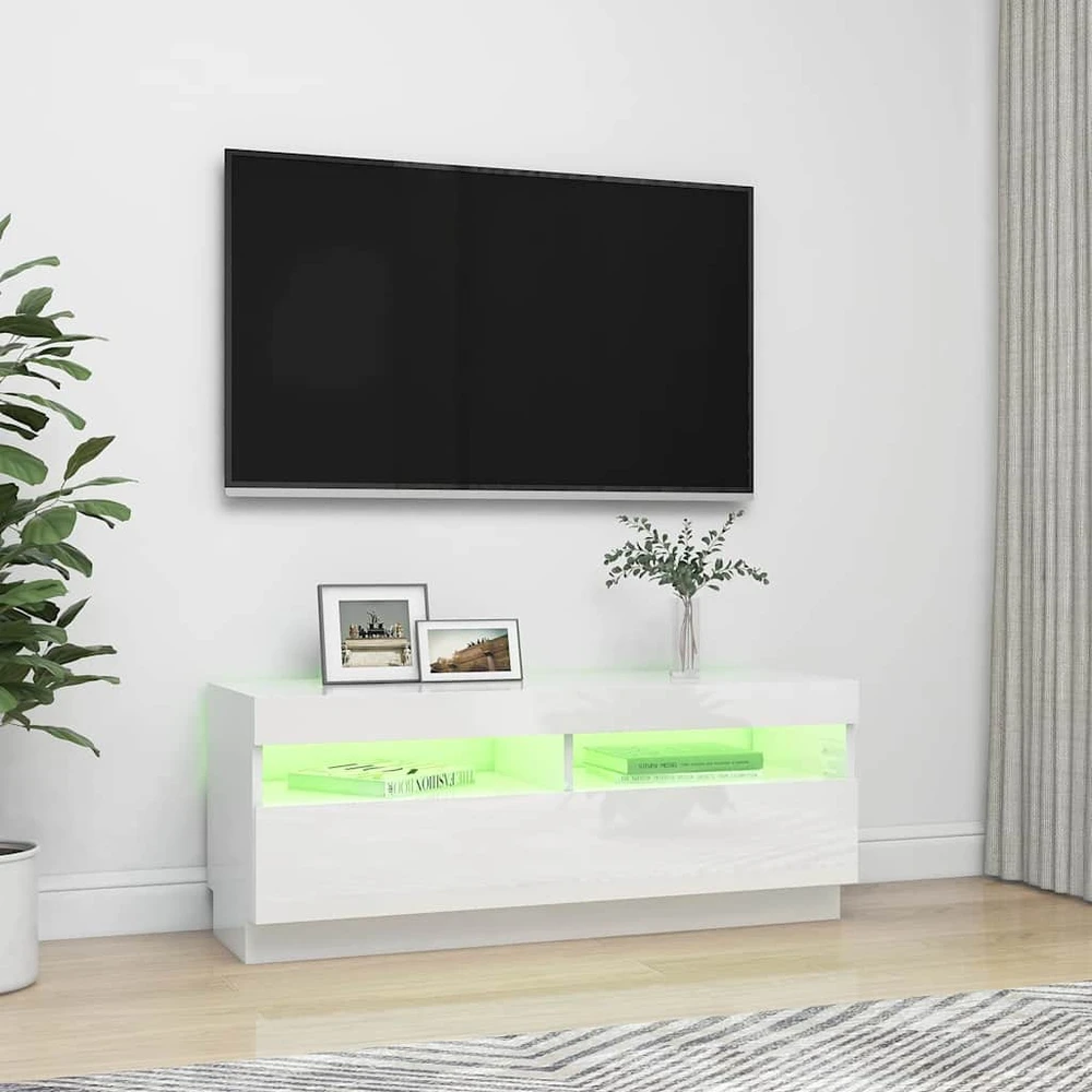 TV staliukas TV spintelė su LED apšvietimu, balta, 100x35x40cm, blizgi