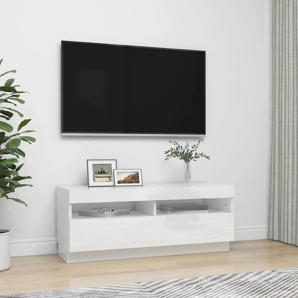 TV staliukas TV spintelė su LED apšvietimu, balta, 100x35x40cm, blizgi