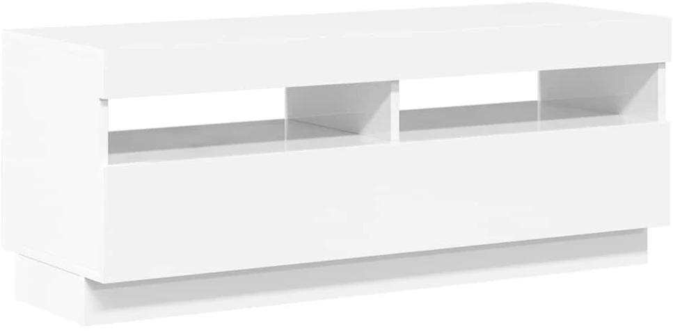 TV staliukas TV spintelė su LED apšvietimu, balta, 100x35x40cm, blizgi