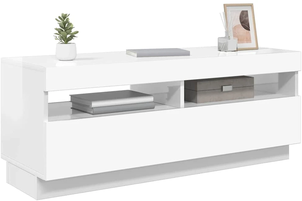 TV staliukas TV spintelė su LED apšvietimu, balta, 100x35x40cm, blizgi
