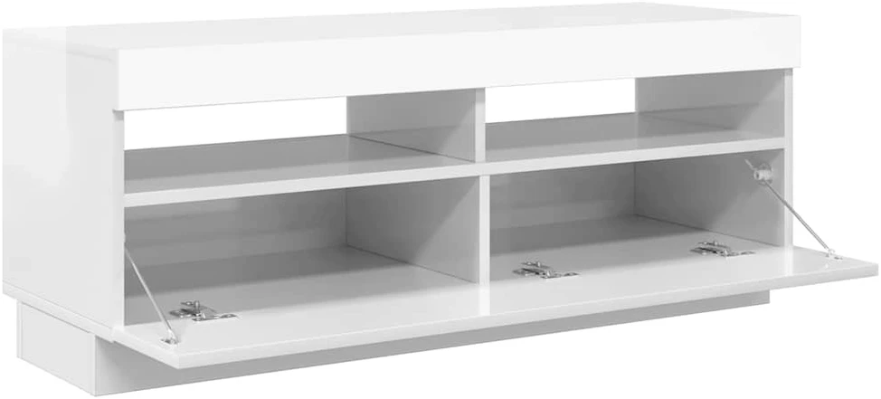 TV staliukas TV spintelė su LED apšvietimu, balta, 100x35x40cm, blizgi