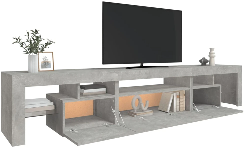 TV staliukas TV spintelė su LED apšvietimu, betono pilka, 215x36,5x40cm