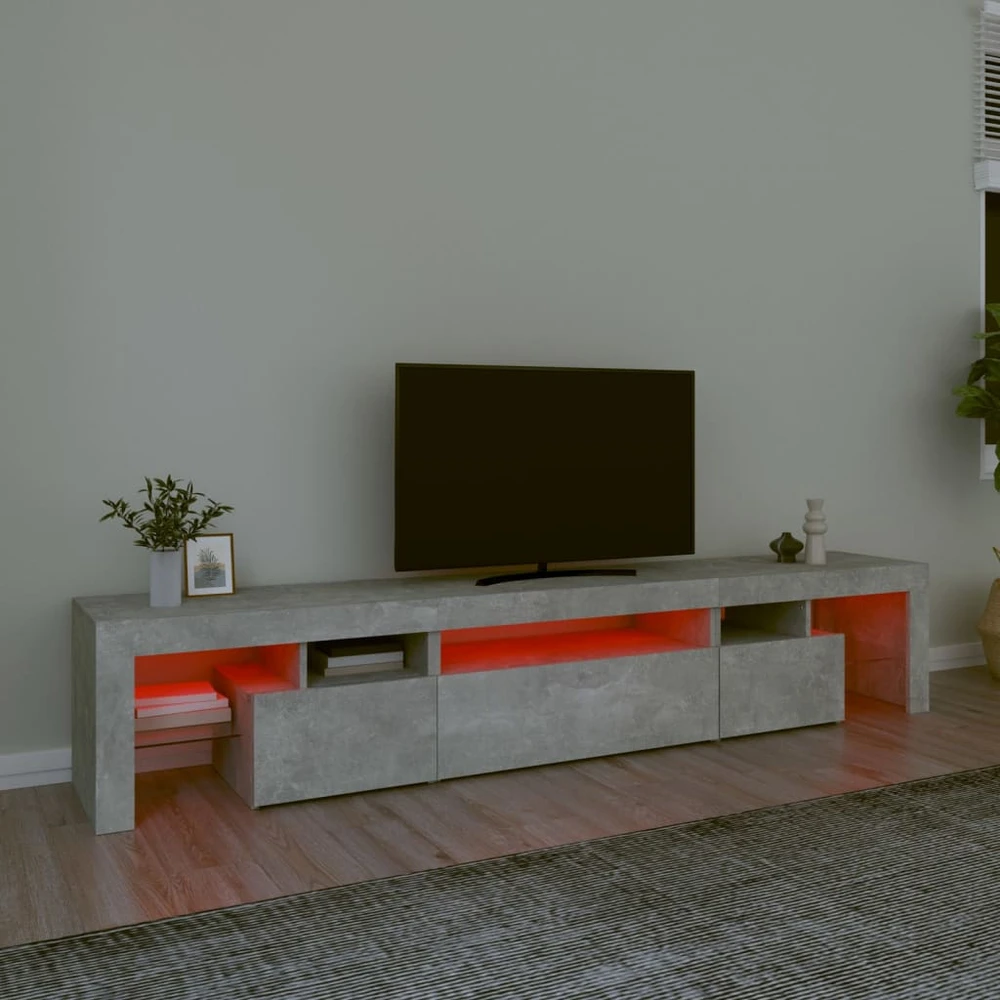 TV staliukas TV spintelė su LED apšvietimu, betono pilka, 215x36,5x40cm