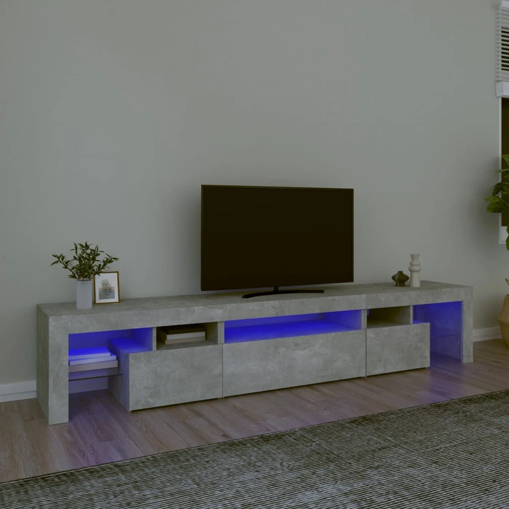 TV staliukas TV spintelė su LED apšvietimu, betono pilka, 215x36,5x40cm