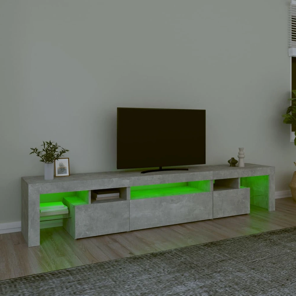 TV staliukas TV spintelė su LED apšvietimu, betono pilka, 215x36,5x40cm