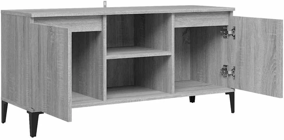 TV staliukas TV spintelė su metalinėmis kojomis, pilka ąžuolo, 103,5x35x50cm