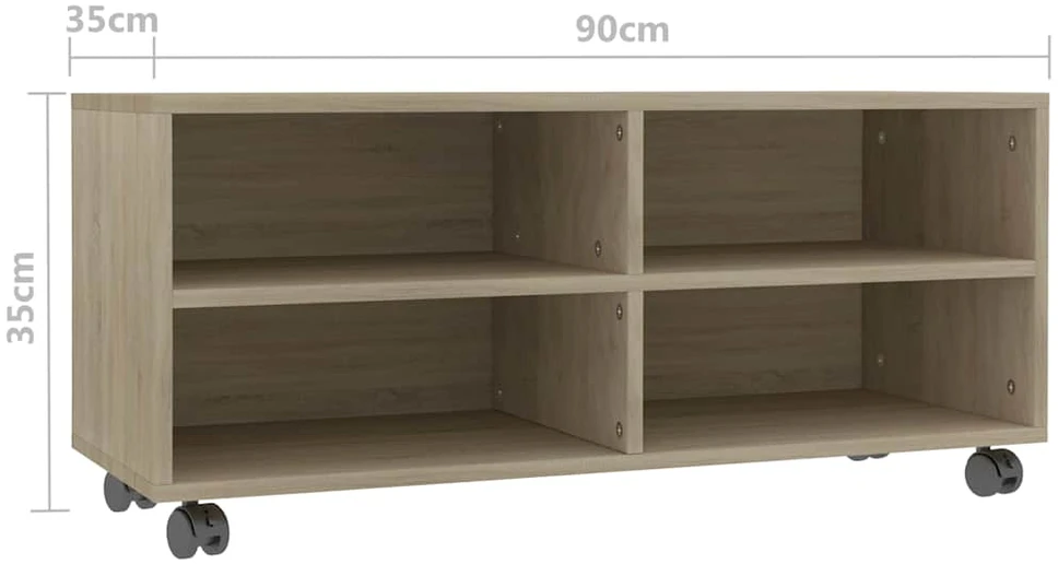 TV staliukas TV spintelė su ratukais, ąžuolo, 90x35x35cm, apdirbta mediena