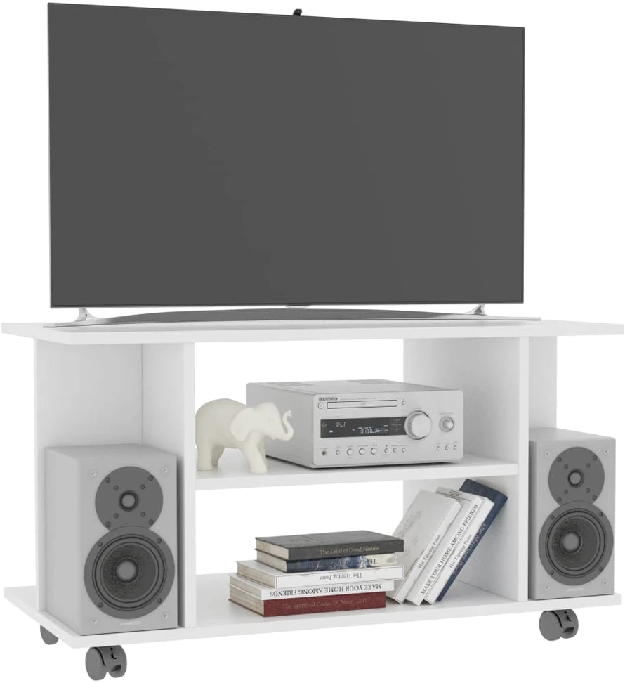 TV staliukas TV spintelė su ratukais, baltos spalvos, 80x40x45 cm, mediena