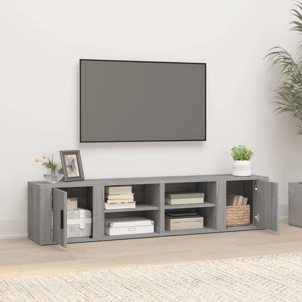 TV staliukas TV spintelės, 2vnt., pilkos ąžuolo, 80x31,5x36cm, mediena