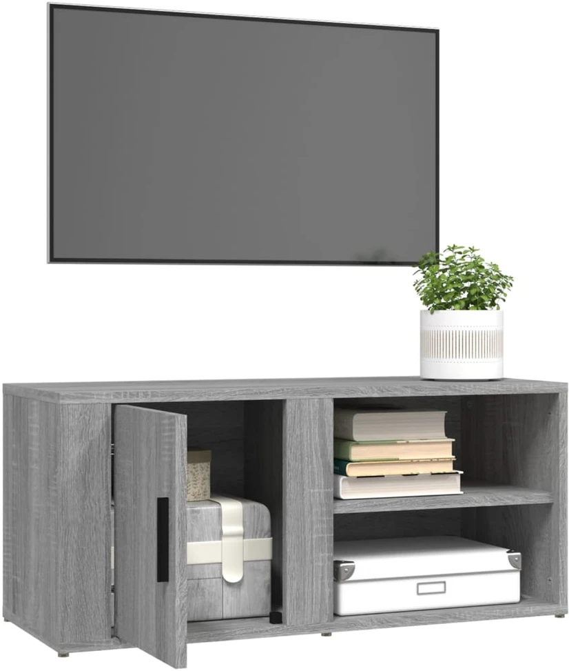 TV staliukas TV spintelės, 2vnt., pilkos ąžuolo, 80x31,5x36cm, mediena