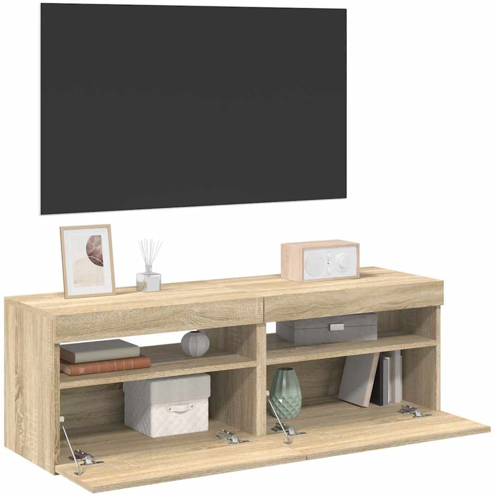 TV staliukas TV spintelės su LED apšvietimu, 2vnt., ąžuolo, 60x35x40cm