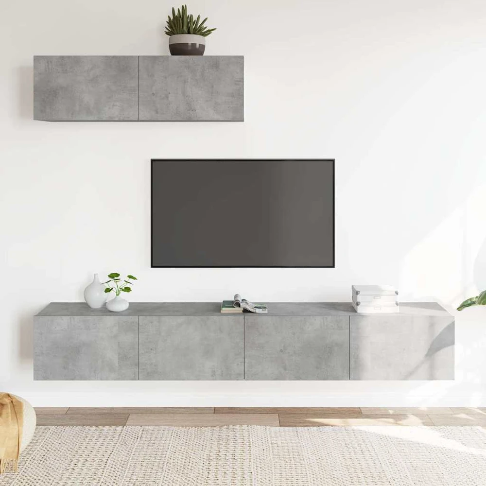 TV staliukas TV spintelių komplektas, 3 dalių, betono pilkas, mediena