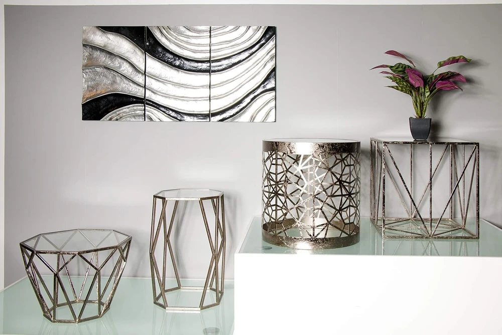 TV staliukas Haku Möbel Art Deco staliukas bronzos metalas saugus stiklas 8 mm matmenys P 50 cm x A 50 cm x G 50 cm