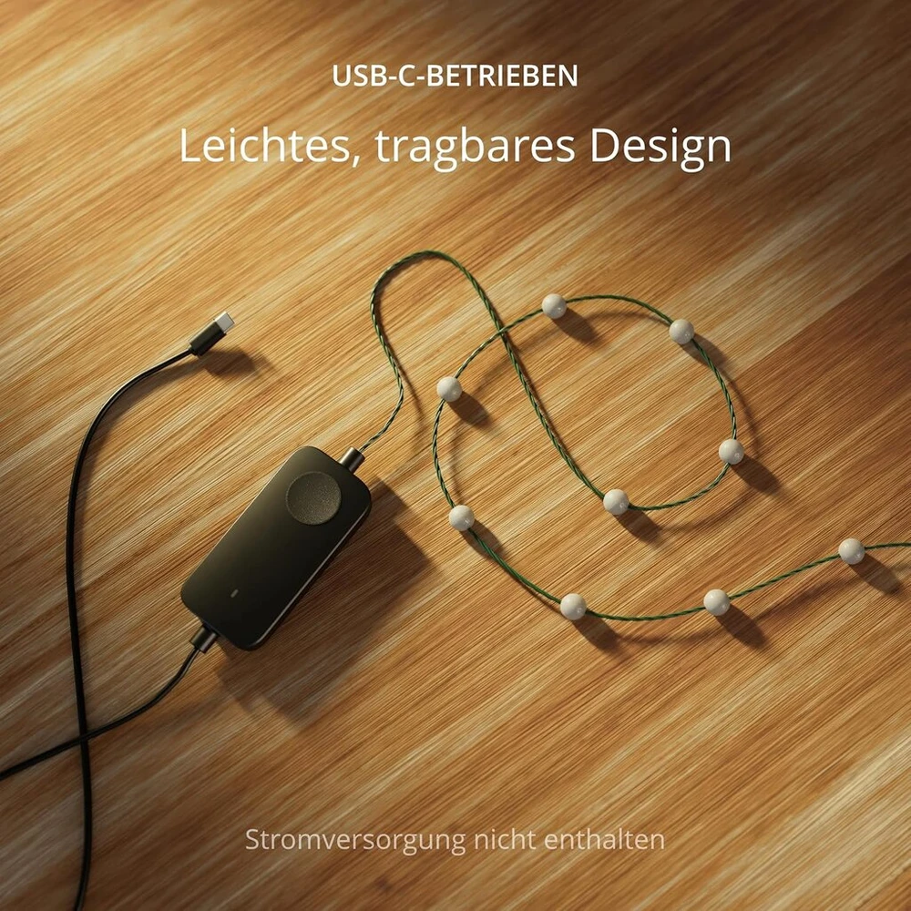 Twinkly Strings Usb-c Pearls 100 Led, Led girlianda su perlo formos lemputėmis, Rgb Led lemputės, įvairiaspalvės, lemputės dienai, suderinamos su Alexa ir Google Home, Usb-c, žalias kabelis, 6 m