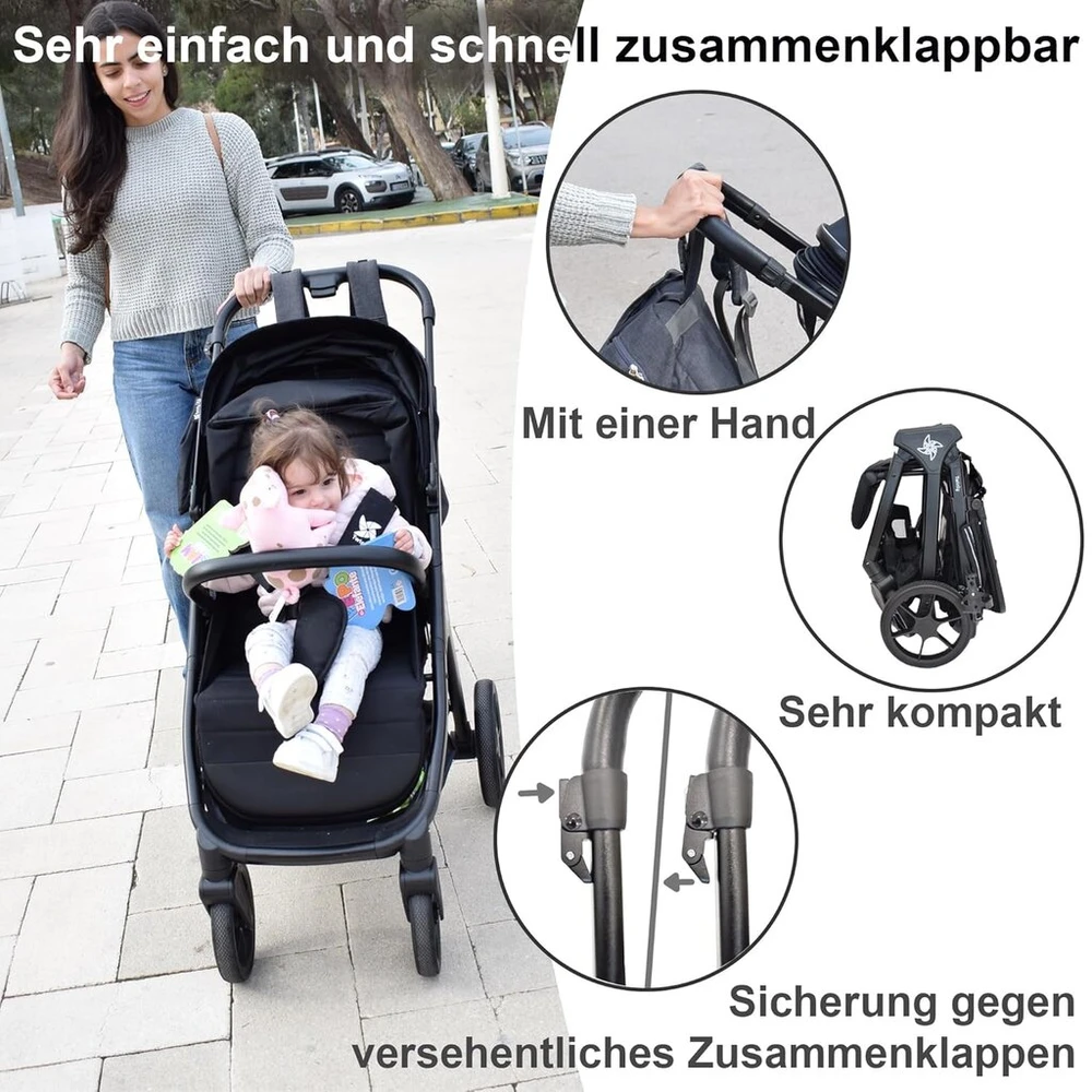 Twinly spacely vežimėlis, iki 22 kg, labai didelis ir patogus, erdvi sėdynė, labai lengvai sulankstomas vežimėlis, xxl stogelis su upf50+ filtru, apsauga nuo lietaus, vežimėlis (rožinis)