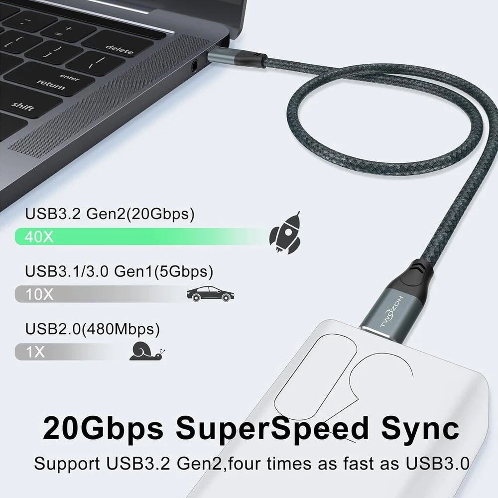 Twozoh 4k Usb C kabelis 100w 1m, 2 vnt. (viskas viename), Usb 3.2 Gen 2 x 2 20gbps Usb C 3.1 Type C Pd greito įkrovimo duomenų perdavimo Type C 4k @ 60hz vaizdo monitoriaus kabelis