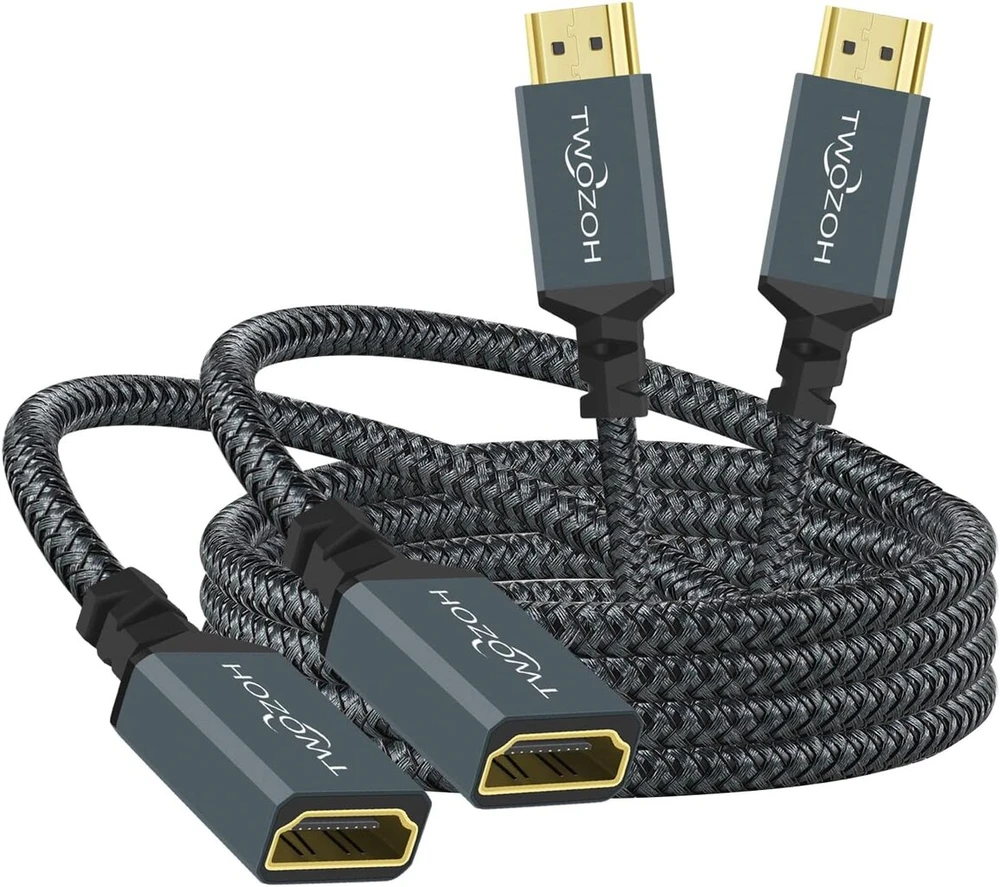 Twozoh Hdmi ilginimo kabelis 0,5 m, 2 vnt. pakuotė, 4k Hdmi ilginimas, nuo vyriško iki moteriško pinto nailono Hdmi 2.0 kabelio adapteris palaiko 4k@60hz 3d Hdr