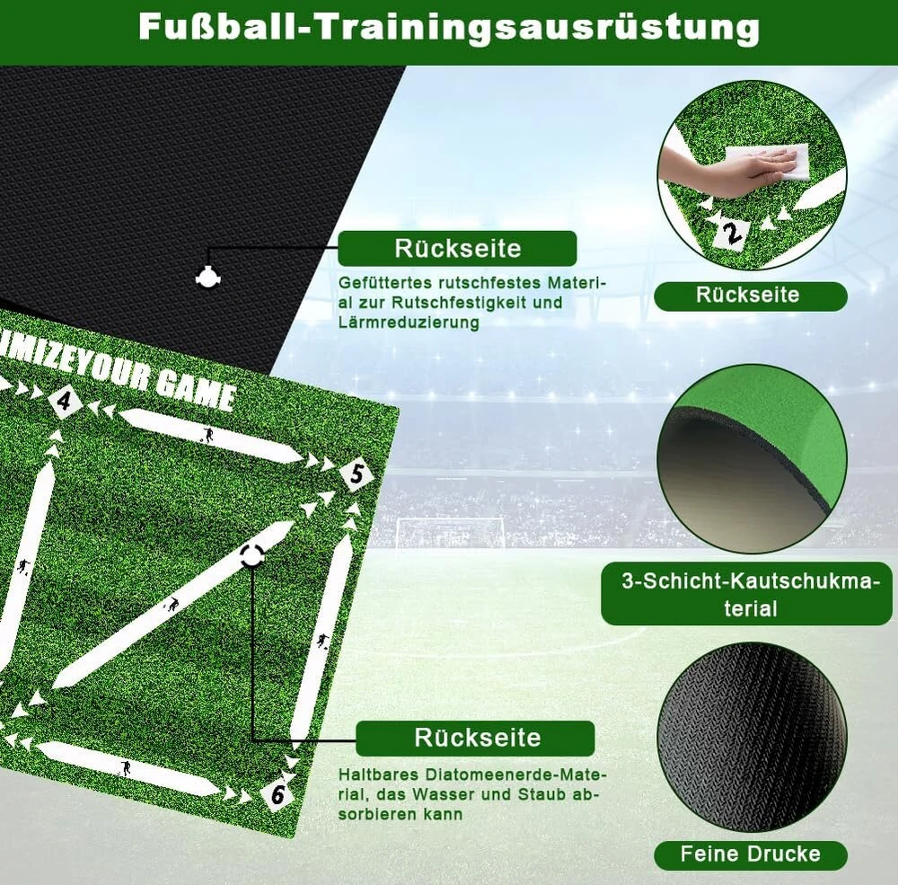 Tyafzzn futbolo kilimėlis 60 x 90 cm, futbolo žingsnių treniruočių kilimėlis, kamuolio kontrolės treniruotės, neslystantis treniruočių kilimėlis, dovana vaikams ir futbolo mėgėjams