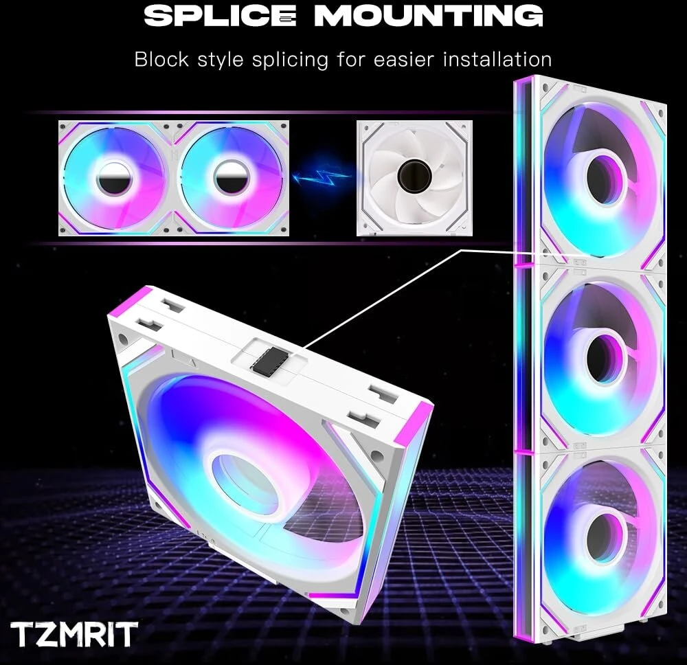 Tzmrit Interstellar-v2 Infinity Mirror Argb Pwm ventiliatorius 120 mm baltas, Rgb ventiliatorius 120 mm, trijų vienetų pakuotė