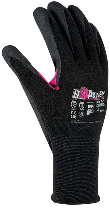 U-power Love Suporto darbo pirštinės, apsauga nuo nelaimingų atsitikimų, nailonas, spandeksas, elastinės nitrilo putos, sutvirtinimas tarp policijos smiliaus jutiklinio ekrano apsauga, mechaninė šiluminė rizika, juoda, fuksijų spalva 8/m