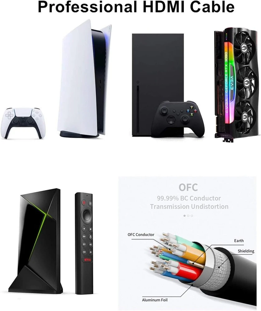 Ubluker 8k Hdmi kabelis, 10 m, didelės spartos Hdmi kabelis, 4k@120 Hz, 8k@60 Hz, nailoninis pynimas Earc Dts:x Dolby Atmos Dynamic Hdr Hdcp 2.3, suderinamas su Rtx 4090, Mac, garso juostomis, Ps5 5, XBOX, žaidimų kompiuteriais