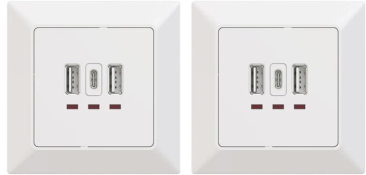 Ucomen 5.0v, 3.1a įleidžiamas įkroviklis su 2 usb type a ir 1 type c prievadais, baltas (2 vnt.)