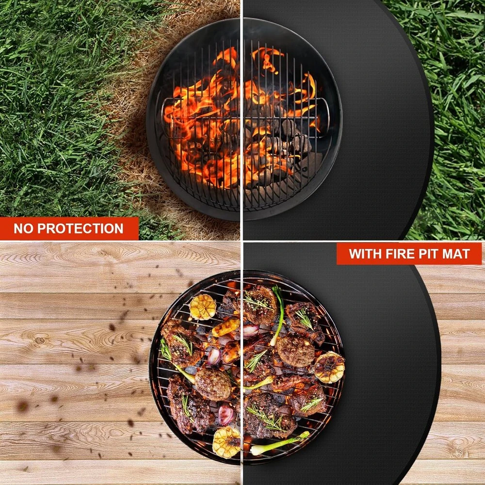 Ugniai atsparus kilimėlis, 91 cm apvalus ugnies dubens kilimėlis, bbq grilio kilimėlis, 3 sluoksnių ugniai atspari ugniavietės pagalvėlė, stiklo pluošto aliuminio folijos karščio apsaugos kilimėlis grindims, vejai, terasai, deniui, stovyklavimui (91 cm)