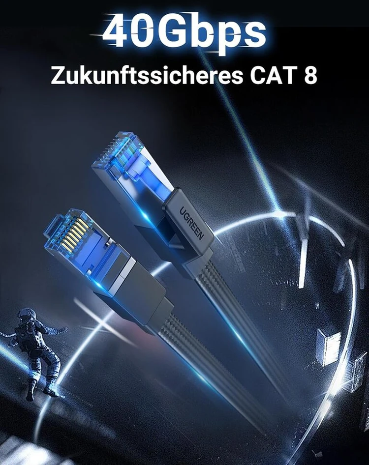 Ugreen Cat 8 tinklo kabelis, plokščias, 40 Gbps Ethernet, 5 m