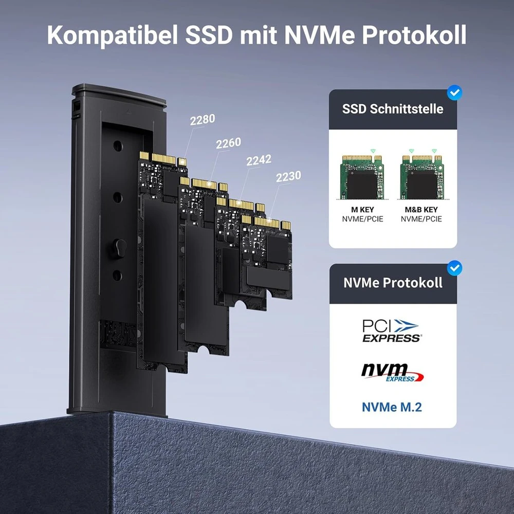 Ugreen nvme m.2 usb 3.2 ssd išorinio disko adapteris su aušinimo padu 10 gbps nvme pcie m-key/m+b key 2230/2242/2260/2280 su usb c-c ir a-c kabeliu, nereikalaujantis įrankių