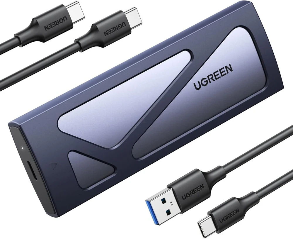 Ugreen nvme m.2 usb 3.2 ssd išorinio disko adapteris su aušinimo padu 10 gbps nvme pcie m-key/m+b key 2230/2242/2260/2280 su usb c-c ir a-c kabeliu, nereikalaujantis įrankių